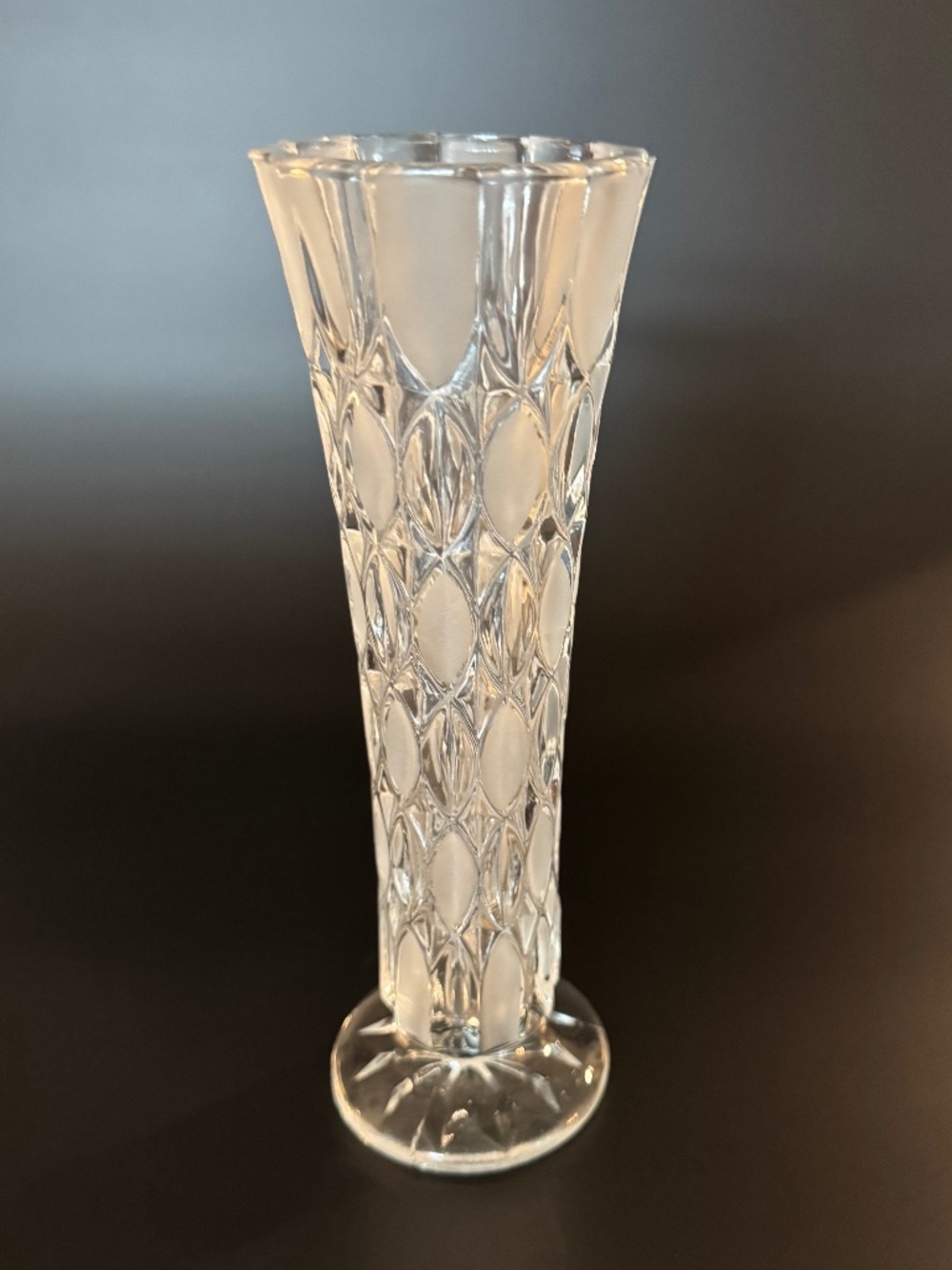 Vintage Crystal Bud Vase by Nachtmann "Op Art" Diamond Clear to Frosted 8.5"